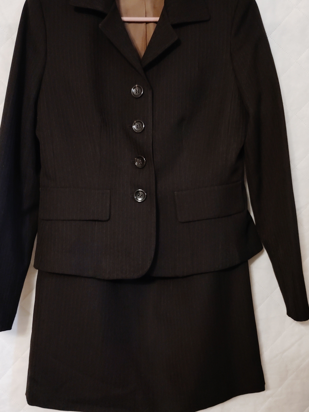 Kasper Dark Brown Pinstripe Women's Suit Jacket and Skirt